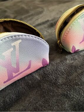 Two Pastel Multicolor Small travel makeup/coin Pouch.